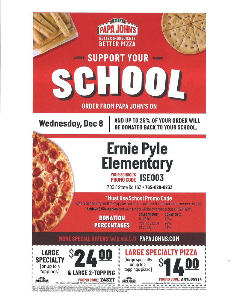 Ernie Pyle Night at Papa John's in Clinton - Wed., Dec. 8th!