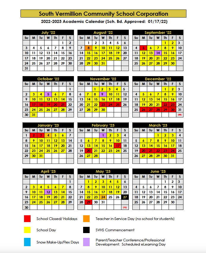 South Vermillion Community School Corporation Calendar 2022 And 2023 PublicHolidays